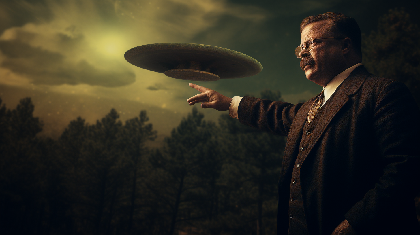 Theodore Roosevelt looking at a UFO